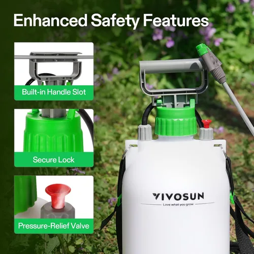 Miniatura 5 de VIVOSUN Pulverizador de bomba de 2.1 galón/8L, rociador de agua de jardín para plantas, malezas y cuidado del césped, con 3 boquillas, manguera
