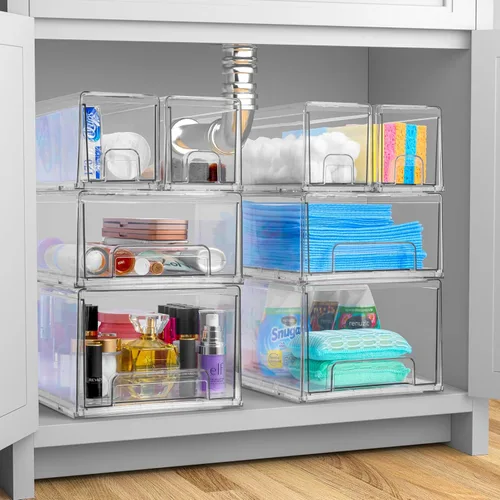 Miniatura 2 de Sorbus - Cajones de almacenamiento transparentes y apilables pequeños – Paquete de 4 contenedores organizadores de plástico con asas – Cajones