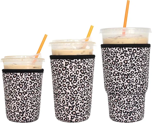 Miniatura 16 de Paquete de 3 fundas reutilizables para café helado - Xumbtvs funda aislante para bebidas frías, soporte de taza de café de neopreno (negro)