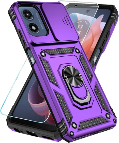 Miniatura 19 de Funda para teléfono SunStory para Motorola Moto G Play 2024 con protector de pantalla HD y cubierta deslizante para la cámara y soporte con patas