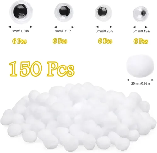 Miniatura 2 de Veroave Pompones Blancos, 150 PCS Pompones de 1 Pulgada para Manualidades, Bolas Peludas Esponjosas para Manualidades de Arte Creativo DIY