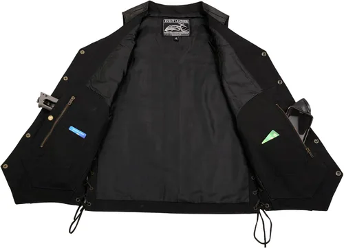 Miniatura 7 de EVENT LEATHER EL5391TALL - Chaleco de cuero negro para hombre, tallas altas con 10 bolsillos, chalecos de motocicleta para adultos
