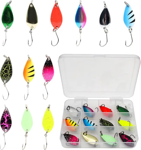 Miniatura 9 de Señuelos de pesca, cucharas de pesca, hilandero de pesca de fundición colorida, cebo duro, anzuelo único para trucha, lubina, salmón, agua dulce