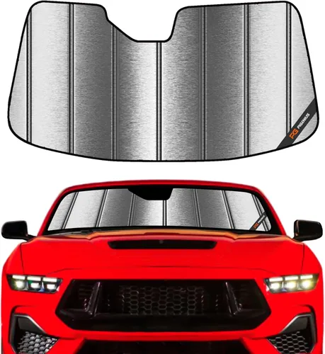 Miniatura 13 de Protección solar para parabrisas Pigenius para Ford Mustang 2015-2023 sin cámara montada en el espejo retrovisor - Metálico Plateado metálica