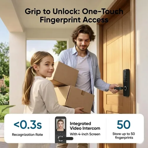 Miniatura 5 de Cerradura de puerta inteligente de reconocimiento facial 3D con cámara HD: entrada sin llave, huella digital, contraseña, tarjeta IC, llave