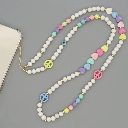 Miniatura 4 de Beaded Phone Charm Lanyard Strap Crossbody Fixed Beads Pearl Neck Chain