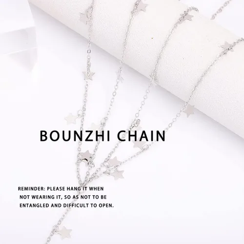 Miniatura 5 de Bounzhi Cadena de cuerpo sexy de plata con diseño de cruz de bikini en la cintura del vientre y cadenas de cuerpo con borla de estrella, collar