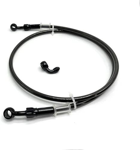 Miniatura 3 de AN3 28 90 grados M10 manguera de freno de motocicleta de acero inoxidable trenzado línea tubo de aceite con Banjo giratorio de 360 grados apto