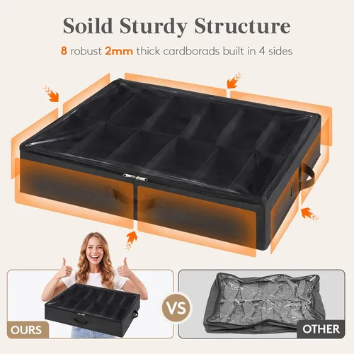 Miniatura 4 de Lifewit Organizador de almacenamiento de zapatos debajo de la cama, paquete de 2 (12 celdas de zapatos), caja de contenedores de tela de perfil