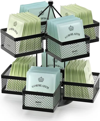 Organizador de bolsas de té, soporte de almacenamiento para bolsitas de té, carrusel giratorio para 96 bolsitas de té, contenedor de bolsitas de té,