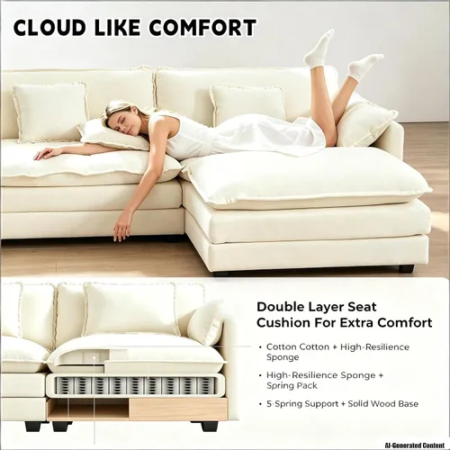 Miniatura 4 de Sofá modular modular con otomano: sofá moderno en forma de L de 76.7 pulgadas, cómodo sofá biplaza, sofá de 3 plazas de felpilla con almohada
