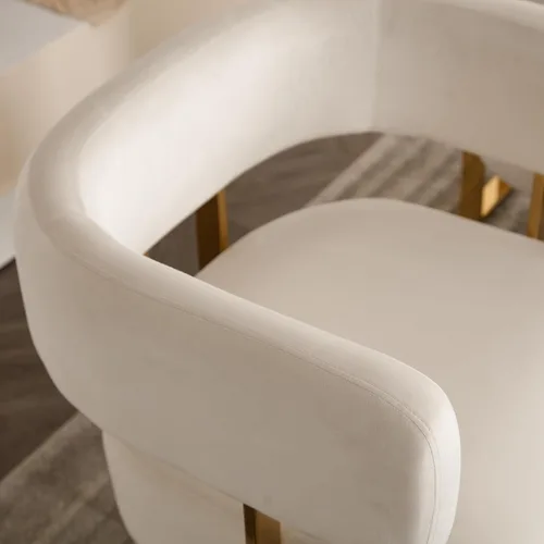 Miniatura 8 de Silla de acento barril para sala de estar con patas de metal dorado, silla lateral de terciopelo suave tapizada para dormitorio, sillón de lectura
