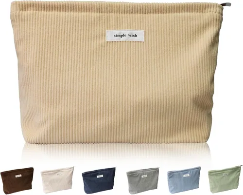 Miniatura 14 de Wudygirl Bolsa de maquillaje de lona para mujer, organizador estético de maquillaje, bolsa de maquillaje de viaje, bolsa de aseo para bolso, bolsa