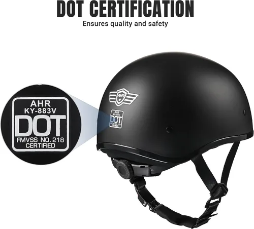 Miniatura 3 de AHR Half Helmet with Sun Visor, Quick Release Buckle Half Face Warrior Motorcycle Helmet for Bike Chopper Cruiser DOT Approved, Run-D