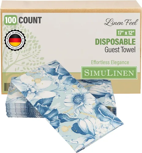 SimuLinen Toallas de mano desechables de jardín azul con flores para baño, toallas para invitados de un solo uso con tacto de lino, papel de seda