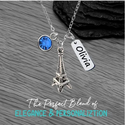 Miniatura 4 de Collar personalizado de la torre Eiffel, piedra natal personalizada con nombre grabado en la torre Eiffel, colgante de torre Eiffel para mujer