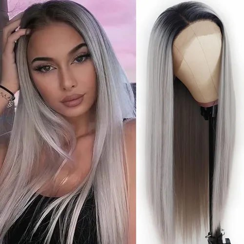 Miniatura 11 de Pelucas de encaje frontal color azul con encaje frontal, peluca para usar y llevar, sin pegamento, pelucas de cabello largo y lacio, pelucas