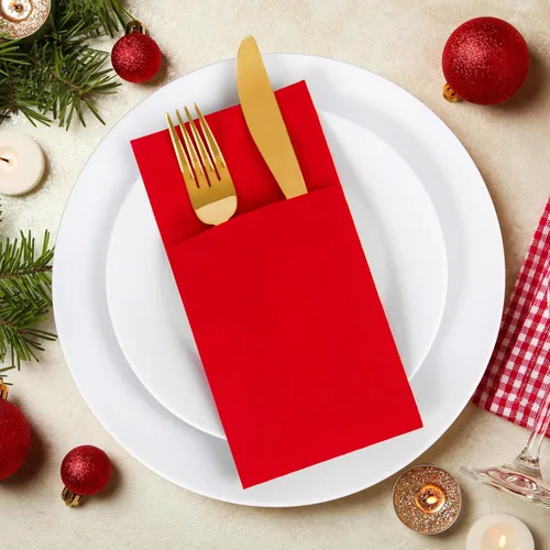 Miniatura 3 de KAMMAK Servilletas rojas desechables de papel con bolsillo, paquete de 100 servilletas plegables para recepción de boda, toallas de mano para Rojo