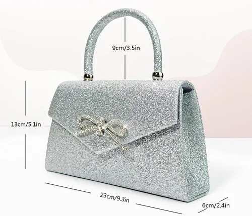 Miniatura 5 de Bolso de noche para mujer, con lazo brillante, bolso de mano para boda, fiesta, monederos con diamantes de imitación con purpurina para cóctel