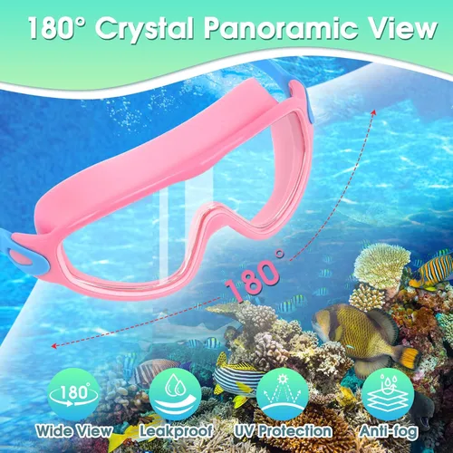 Miniatura 2 de EverSport Paquete de 2 gafas de natación para niños, gafas de natación antivaho para niñas y niños de 3 a 15 años Espejo morado y rosa