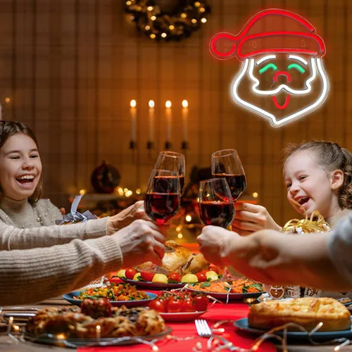 Miniatura 4 de Letrero de neón de Papá Noel, letreros de neón LED de Navidad para decoración de pared, letreros de luz de neón acrílico de Navidad con USB/Swicth