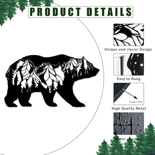 Miniatura 4 de Resama Arte de pared de oso de metal, animales del bosque, decoración rústica, decoración de desierto, adornos de montaña para sala de estar