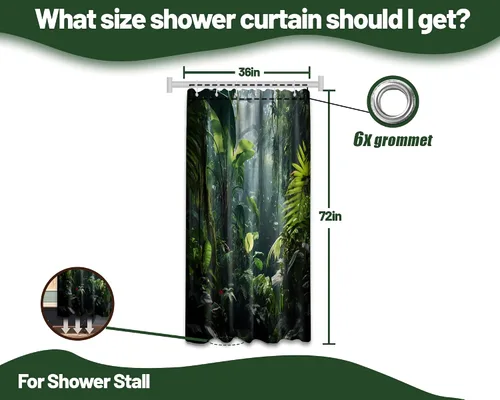 Miniatura 7 de Cortina de ducha verde de selva naturaleza bosque selva tropical paisaje planta tropical decoración de baño, tela impermeable con ganchos, 36x72