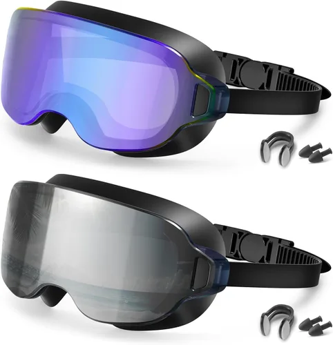 Miniatura 15 de Aegend Gafas de natación para adultos, paquete de 2 unidades, sin marco, 180°, visión amplia, antiniebla, UV, a la moda, para hombres y mujeres