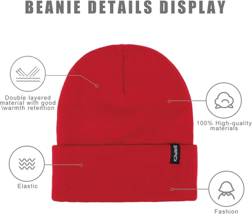 Miniatura 16 de Gorros de lana para mujeres y hombres, unisex, de punto suave, con puños, diseño de calavera, elástico, color sólido, sombreros de invierno