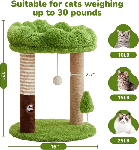 Miniatura 4 de WOOCHPET Árbol pequeño para gatos con cama de perca para gatos y cubierta extraíble, torre para gatos de 23 pulgadas de alto con 2 postes rascadores
