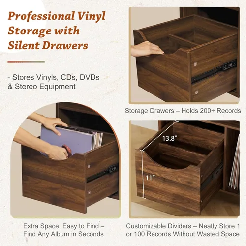 Miniatura 4 de Bikoney Soporte moderno para tocadiscos de mediados de siglo con cajón de almacenamiento de vinilo, mesa auxiliar de madera para todos