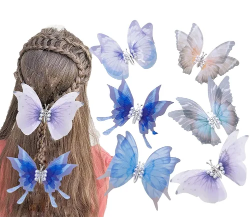 Miniatura 11 de Clip de mariposa para decoración del cabello, pinzas para el cabello de mariposa en movimiento para niñas (Bule-10PCS)