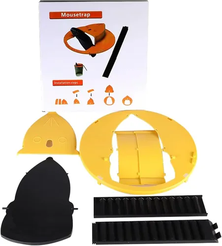 Miniatura 7 de Trampa para ratones, tapa abatible para cubeta de 5 galones, para uso humano en interiores y exteriores, desmontable y resistente (amarillo)