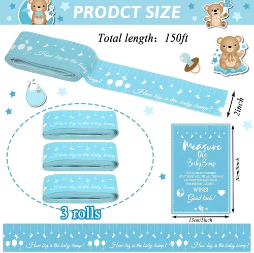 Miniatura 2 de Juegos de baby shower, cinta métrica para medir el vientre de 150 pies, cinta métrica para el vientre de mamá, cinta métrica de vientre para Azul