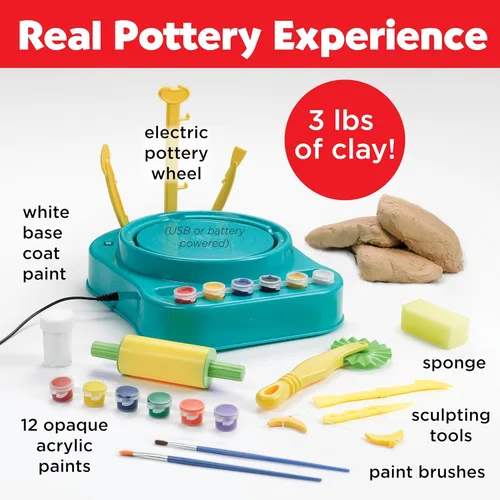 Miniatura 2 de Faber-Castell Pottery Studio - Kit completo de rueda de cerámica y pintura para principiantes, 3 libras de arcilla para esculpir y herramientas