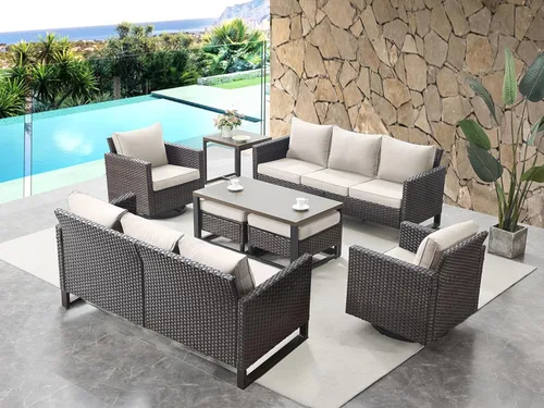 Miniatura 117 de HUMMUH Juego de 2 sillas giratorias para patio, mimbre de polietileno, para exteriores, bistró, porche, balcón, muebles con cojines Gris/gris