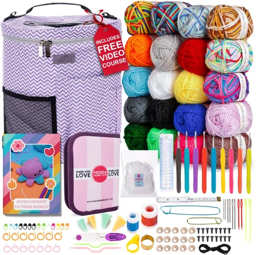 Miniatura 10 de MODDA Kit de ganchillo para principiantes, kit de inicio de ganchillo para principiantes con tutoriales en video fáciles de seguir, kits