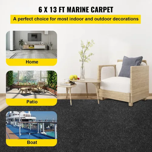 Miniatura 3 de Happybuy 6 pies x 13 pies Alfombra marina negra para barcos impermeable - Alfombra enrollable de 0.18" de espesor para interior y exterior