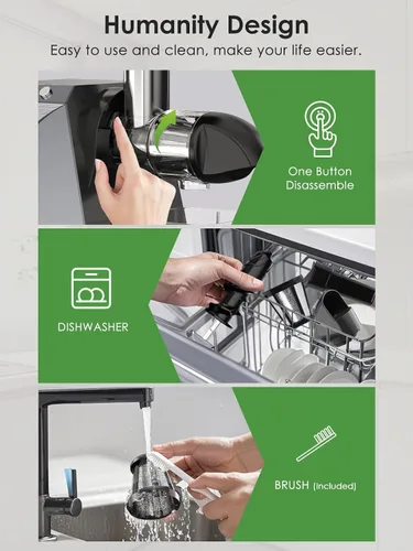 Miniatura 6 de Exprimidor de prensa en frío para naranja de apio, zanahoria, frutas y verduras, 250 W, máquina exprimidora lenta sin BPA, función inversa, fácil