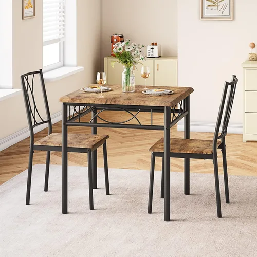 Miniatura 4 de Juego de mesa de comedor para 2, mesa de cocina con 2 sillas, juego de mesa de comedor de cocina de 3 piezas de madera para apartamento, espacio