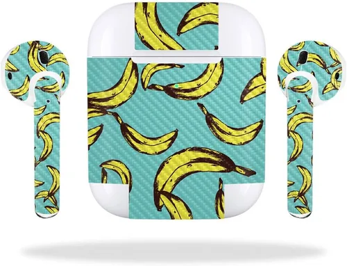 MightySkins - Skin de fibra de carbono para Apple AirPods 2 (2019), diseño de plátanos, protección y acabado de fibra de carbono texturizada | Fácil