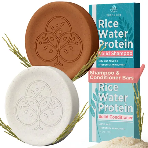 Miniatura 9 de Tree of Life Barra de champú de agua de arroz, cuidado del cabello con proteína de arroz sin sulfato que fortalece, repara y proporciona control