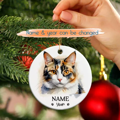 Miniatura 2 de Adornos de Navidad abisinios 2026, adorno de cerámica con nombre personalizado de gato, regalo de gato abisinio para hombres y mujeres, amantes
