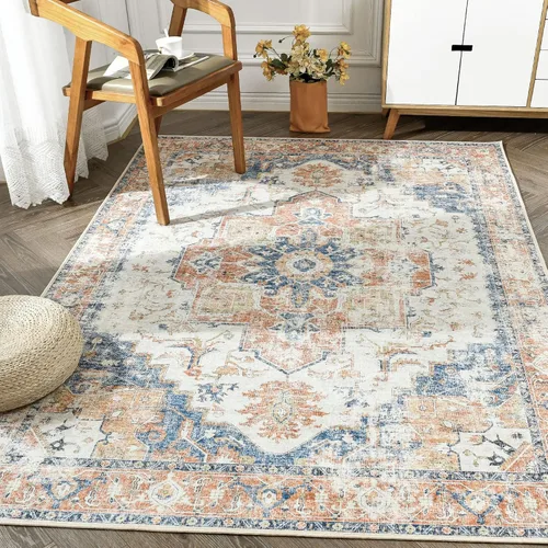 Miniatura 29 de jinchan Alfombra de Área 2x3 pies Alfombra Vintage de Entrada Lavable Bohemia Tapete Interior para Puerta Medallón Floral Tapete Pequeño para Puerta