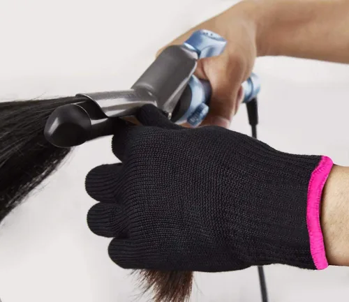 Miniatura 5 de AFT90 Guante resistente al calor para peinar el cabello, rizador, plancha plana y rizador, negro, borde rosa, 1 pieza