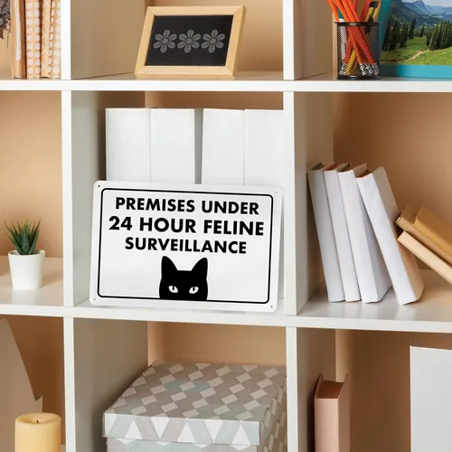 Miniatura 2 de Señal de Gato de 24 Horas de Vigilancia Felina de Premises Under 24 Hour - Cartel de gato divertido, metal, 8 x 12 pulgadas, letreros de gato