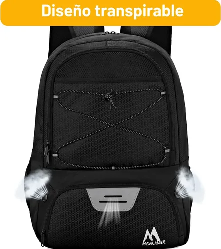 Miniatura 4 de Hsmihair - Bolsa de fútbol - Mochila de fútbol y mochila para fútbol, voleibol y baloncesto, con compartimento para pelota y tacos separados Negro
