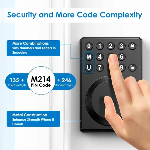 Miniatura 5 de Cerradura de Puerta de Entrada sin Llave con Teclado Pestillo Negro Mate con el Último Programa Simplificado de Un Toque y Seguridad Avanzada