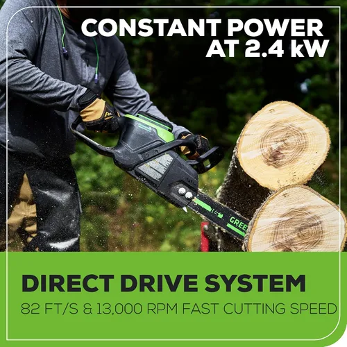 Miniatura 4 de Greenworks - Motosierra sin escobillas de 82 V, 16 pulgadas (2,4 kW) inalámbrica (225 cortes por carga), batería de 4,0 Ah y cargador rápido