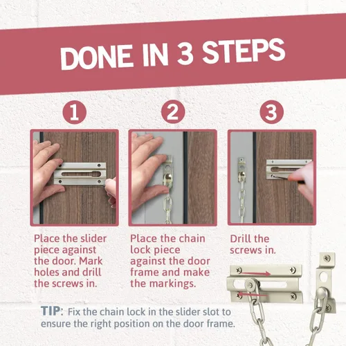 Miniatura 4 de Jack N'Drill - Paquete de 2 cerraduras de cadena para puerta, cerradura de cadena exclusiva con longitud de cadena extendida, 100% seguridad a